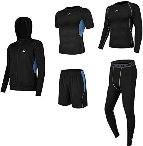 Be There コンプレッションウェア 5点 上下 セット スポーツウェア メンズ 長袖 半袖 オールシーズン対応 トレーニング ランニング 吸汗 速乾 加圧 防臭 姿勢矯正 (黒, L)