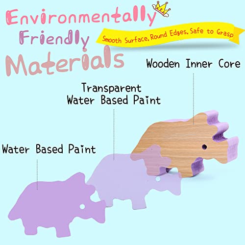 LotFancy Dinosaur Toys for Kids 3-7, Wooden Stacking Toys, Dinosaur Building Blocks for Boys Girls, Preschool Montessori Learning Toys