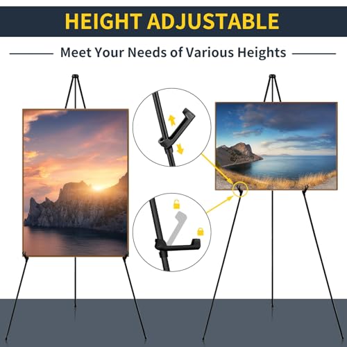 LBOYLOVE® 2 Pcs Easel Stand for Display, 65 Inch Adjustable Metal Easels for Display Wedding Sign & Poster, Portable Folding Easel for Wedding, Display Show, Arts, Poster with Portable Bags (Black)