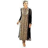 Lavri Women's Designer Anarkali Wedding Bridal Semi-Stitched Salwar Kameez Free Size Black