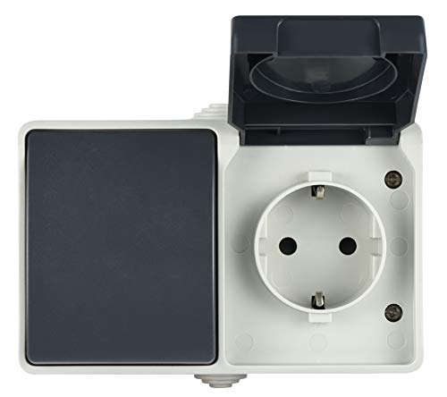 Electraline 605909 1-Fach Schuko Steckdose und Schalter Kombination mit Deckel, Außenbereich und Feuchträume geeignet… – Bild 4