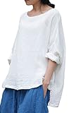 Soojun Women's Embroidery Round Collar Pure Cotton Linen Top Blouses