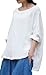 Soojun Women's Embroidery Round Collar Pure Cotton Linen Top Blouses