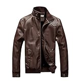 Zeagoo Men's British Style Stand-collar Zipper Faux Leather Motorcycle Coat Jacket