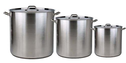 Bioexcel Best Quality Set of 3, 4 and 5 Aluminium Stock Pots with Steamer Rack & Lid Cover - 8/12/16/20/24/32/40/52/64/80/100 Quarts - Set of 3 includes 64/80/100