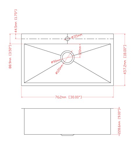 Perfetto Kitchen and Bath 30" x 18" x 9" 18 Gauge Stainless Steel Topmount Kitchen Sink w/ Strainer & Adjustable Dish Tray