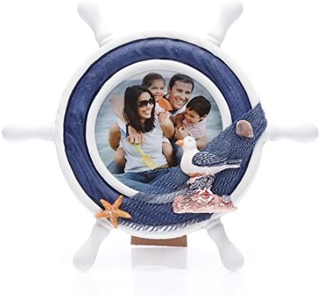 4x4 Inches Nautical Steering Wheel Round Desk Stand Picture Frame (Sea Bird)