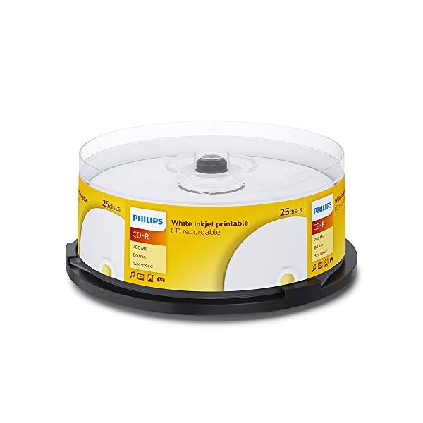 Philips CD-R Rohlinge bedruckbar (700 MB / 80 Minuten, 52x Speed , 25er Spindel, White Inkjet Printable) – Bild 3