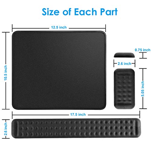 MROCO Ergonomic Wrist Rests Include Memory Foam Keyboard Wrist Rest Pad, Mouse Wrist Rest and Large Mouse Pad, Comfortable for Easy Typing and Pain Relief for Computer, Laptop, Office & Home, Black