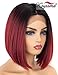 K'ryssma Ombre Burgundy Lace Front Wigs Short Bob Synthetic Wig Black Roots to Wine Red Ombre Lace Front Wig with Deep Middle Parting Heat Resistant