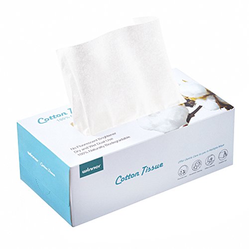 Facial Cotton Tissue, 100% Soft Cotton Pads, Wet/Dry Use Cleansing Wipe for Sensitive Skin, Washable Tissue for Home, Office, Cars,100 Count (7.87'x 7.87')