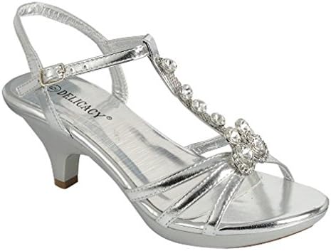Delicacy Womens Strappy Rhinestone Dress Sandal Low Heel Shoes Heeled Sandals, 62Silver, 5.5