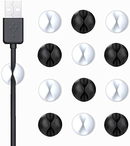 Cable Clips,Binds Cables,Cord Organizer，Wire Organizer，12 Piece（6 Black 6 White） Cord Management for Wire Clips System,Desktop Cable Organizer for Multipurpose Cord Clips