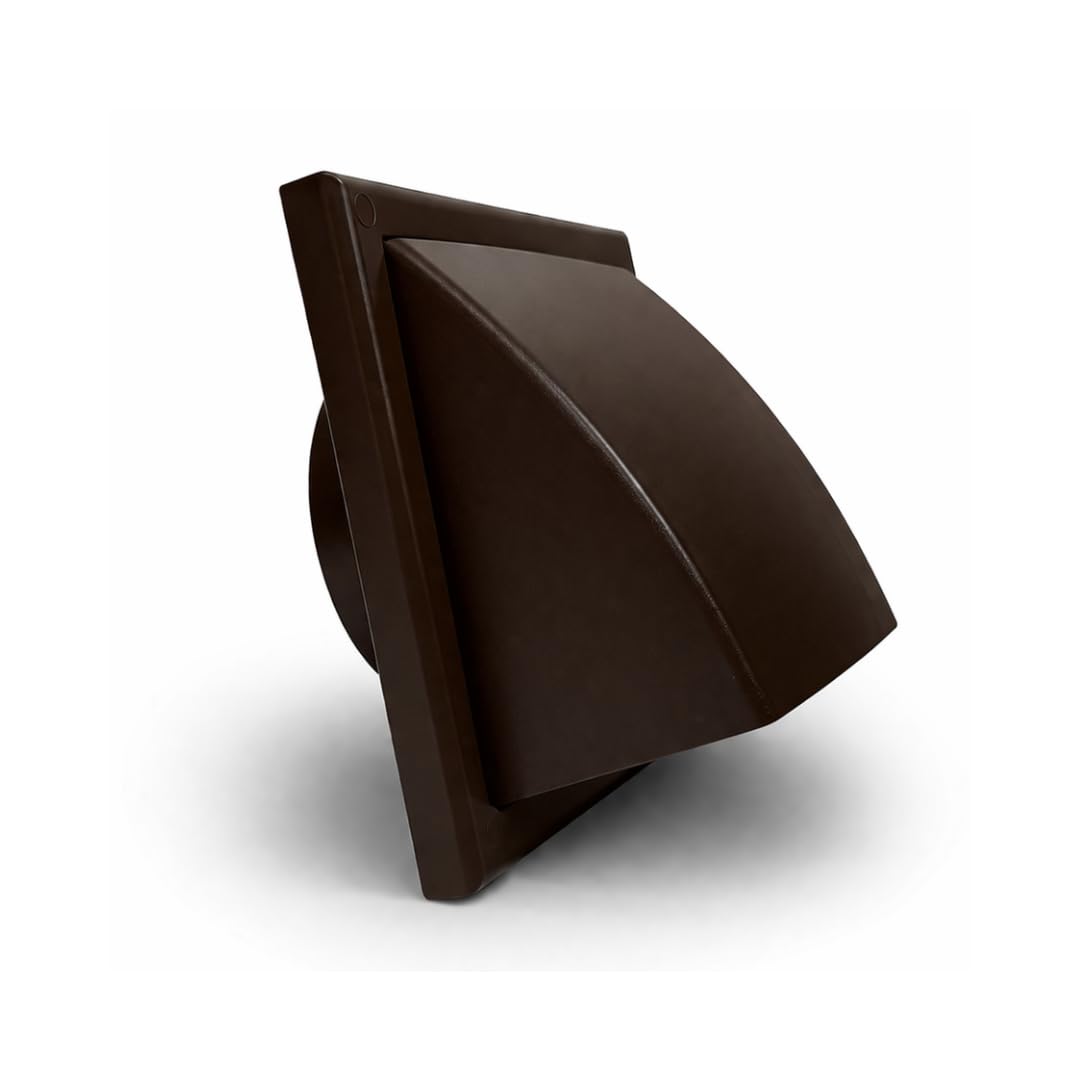 Fantronix Brown Cowled Wall Vent Grille – 100 mm (4”) Rear Spigot, 155 x 155 mm External Size with Backdraught Shutter for Bathroom, Kitchen & Tumble Dryer Ventilation