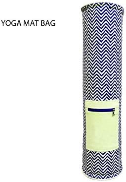 KANYOGAKanyoga Yoga Mat Cover Bag | Cotton Exercise Fitness Durable Mat Carry Bag Cover Only | With Strong Shoulder Straps | Yoga Mat Bag For Men & Women (Blue & Lime Green, L 69 X W 25 Cm)