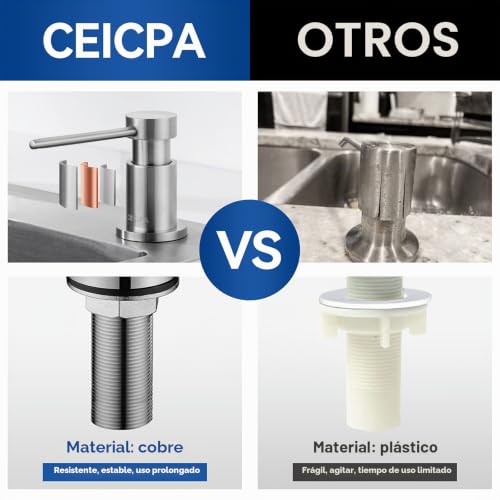 CEICPA Soap Dispenser for Kitchen, Soap Dispenser for Sink with 500 ml Bottle and 1.2 m Extension Hose, 360° Rotating Pump, Brushed
