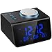 LATME-Alarm-Clock-Radio-for-Heavy-Sleepers W Dual Alarms,3.2'' Digital Display and Dimmer,7 Alarm Sounds,Snooze,2 USB Ports,Bedside FM Radio Clocks with Temp for Bedrooms/Kitchen/Office (Black-Blue)