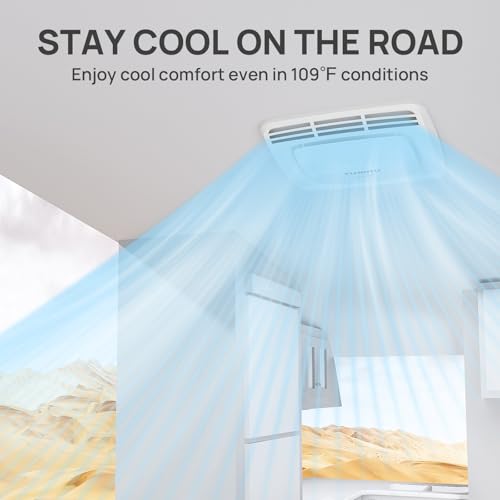 TURBRO Inverter 13.5K BTU RV Air Conditioner with Cooling and Heat Pump | Non-Ducted Low-Profile Rooftop Unit | Quiet Operation | WiFi & Remote Control | LED Atmosphere Light, White | Non-Ducted Low-Profile Rooftop Unit, Quiet Operation, WiFi & Remote Control, LED Atmosphere Light, White