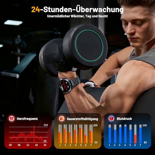 SLOKSFil Smartwatch Men's 1000 mAh Battery/1.52 Inch HD Touch Screen, with Bluetooth Calls/110+ Sports Modes/24H Heart Rate/IP68 Waterproof/Sleep Monitor, Pedometer, Fitness Watch, Android iOS (Black)
