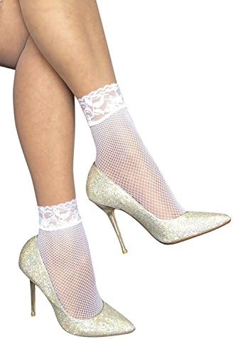 5 Pairs Women Sexy Girls Casual Fishnet Mesh Short Ankle Socks Lace Ruffle Hosiery (Socks-White)
