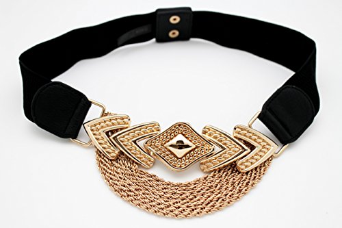 TFJ Women Fashion Belt Gold Metal Chain Long Buckle Hip High Waist Elastic S M