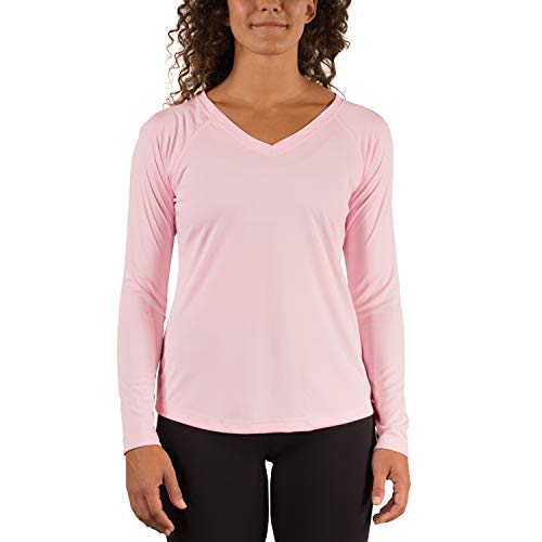 Vapor Apparel Women's V-Neck UPF 50+ Sun Protection Performance Long Sleeve T-Shirt X-Large Pink Blossom