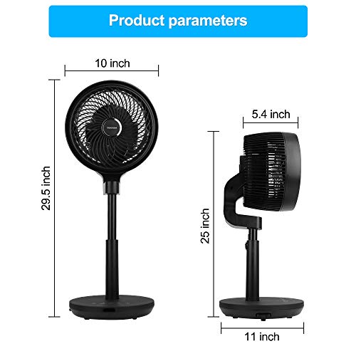 GOODNEW Air Circulator Fan, Environmental Pedestal Fan with 3 Modes, 4 Variable Speed Control, 3D Oscillating Movement, 7h Timer, (Big Black)