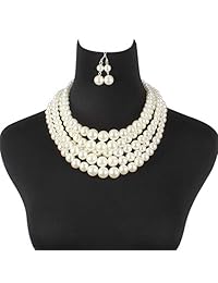 KOSMOS-LI Collar de perlas de fantasía, con varias capas o líneas de perlas. Conjuntos de joyas de fantasía., Chapado rodiado, base metálica, Ivory, 2420-IVORY-C8