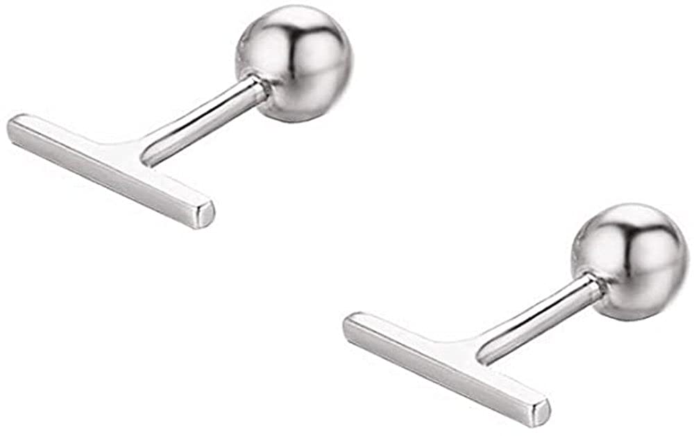 Sterling Silver Mini Bar Earrings for Women Girls Minimalist Tiny Short Bars 20g Barbell 4mm Ball Stud Tragus Post Screw Back Hypoallergenic Dainty Jewelry