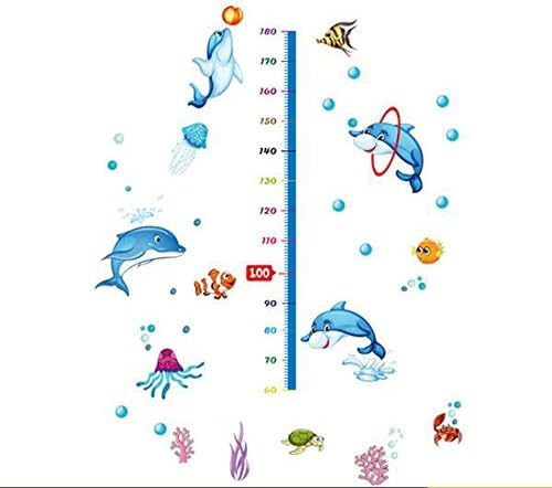 Height Measurement Growth Chart Tree Cute Monkey Owls Elephant and Giraffe Wall Decal Decor Sticker Removable Super for Nursery Playroom Girls and Boys Children's Bedroom (Dolphin)