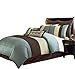 Legacy Decor 8 Pieces Blue Beige Brown Luxury Stripe Comforter (90