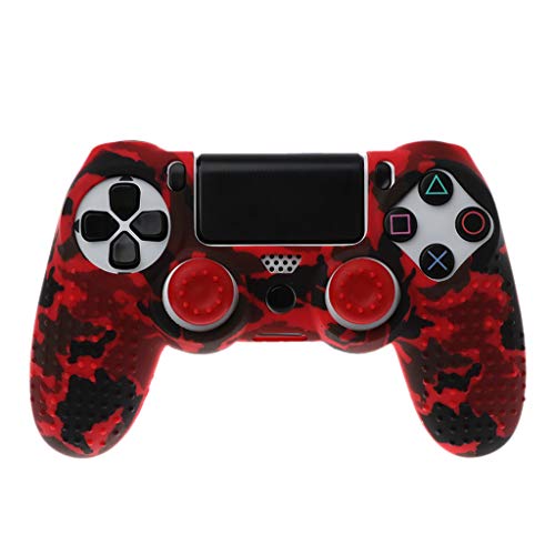 Feamos Camouflage Shell for PS4 Controller with Grip Case Joystick Caps Anti Slip Silicone Gamers Christmas Gift (Red)