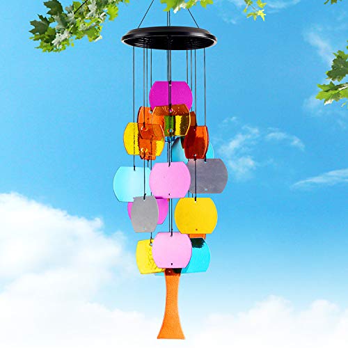 DateDirect Outdoor Wind Chime Colorful Stained Glass Wind Chime, 26â€œ Long,Stained Glass and Metal Amazing Grace Wind Chimes for Indoor and Outdoor, Great Decor for Your Patio Grden and Home