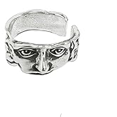 Unique Half Face Vintage Icarus Rings for Women Men Open Stacking Weird Ring Creation of Adam Ring Knuckle Finger Band Personalized Punk Style Comfort Fit Holiday Party Greek Mythology Jewelry