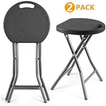 5Rcom Portable Stools Folding Lightweight Set of 2,Plastic Foldable Stool with Heavy Duty Steel Frame Legs,300lbs Capacity/18.1 inch Height/2 Pack,Black
