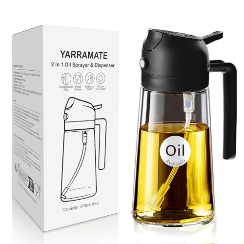 Spruzzatore di olio da cucina, bottiglia di olio d'oliva 2 in 1 per cucina, bottiglia di olio di vetro da 17 oz/470 ml per friggitrice ad aria, barbecue (Nero Ossidiana)