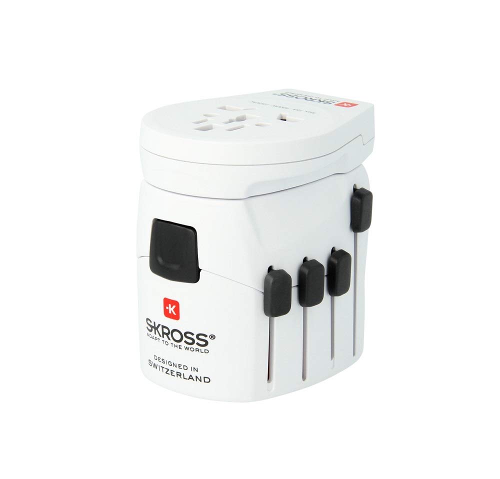 SKROSS PRO World 1.302530 world travel adapter for all 2/3-pin devices and USB, in white