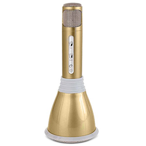Wireless Bluetooth Portable Karaoke Microphone & Speaker w/ Auxiliary Input,For Iphone,Android,Samsung,Ipad,Smartphone, Gold