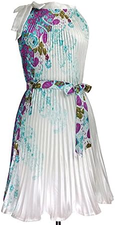 FloraFox Womens Hepburn Halter Strapless Print Pleated Bow Dress Printing M