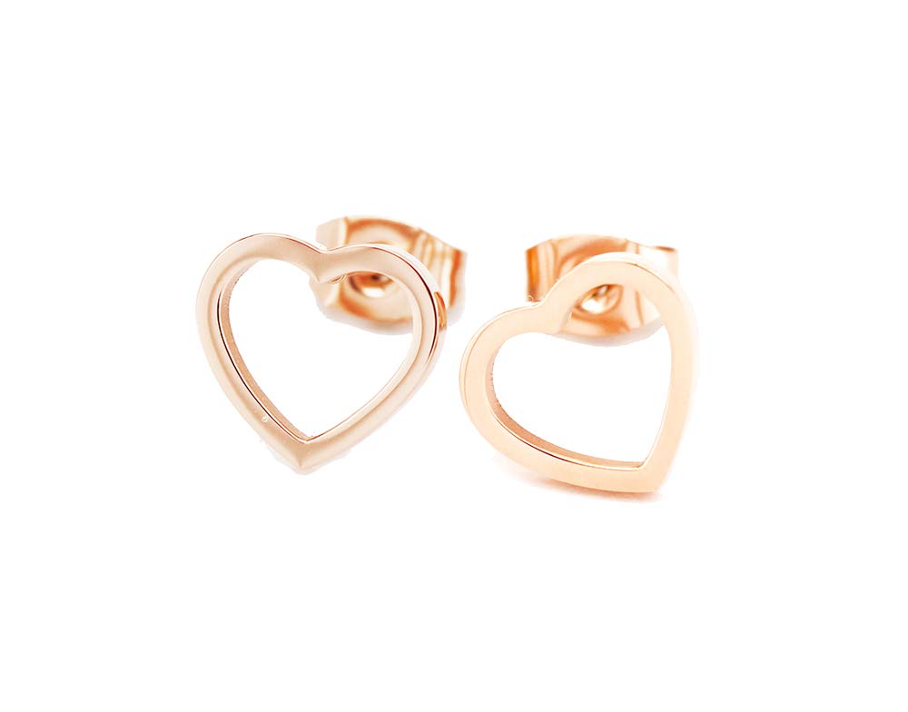 MixiuEuro Women Girls Open Heart Earrings 14k Rose Gold Plated Stainless Steel Jewellery Minimalist Geometric Heart Stud Earrings Gift For Girls Child Nickel Free