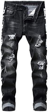 Creazrise Men's Ripped Slim Straight Fit Jeans with Zipper Deco Frayed Patchwork Basic Pants