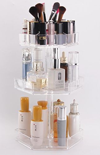 Makeup Organizer 360 Degree Rotating, Adjustable Multi-Function Acrylic Jewelry &amp; Cosmetic Storage Box Display, Small Size Extra Large Capacity, 3 Layers, Fits Different Sizes of Cosmetics