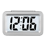 Hense Creative Smart Nightlight Alarm Clock Bedside Desk Table Electronic Clock Battery Operated Mute Luminous Alarm Clock with Adjustable Light for Kids Students HA35 (Silver)