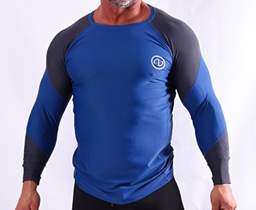 AB Butter Activewear Men's Compression 3/4 Long Sleeve Rash Guard for MMA BJJ Martial Arts Training Fitness Gym Workout - Blue