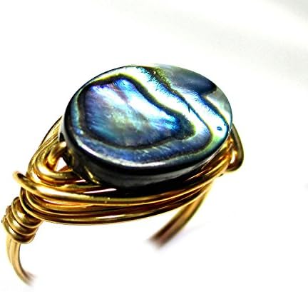 Australian Ocean Abalone Oval Solitaire Gold Wire Ring Size 4-12 Handmade in USA Free Shipping