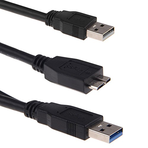 5 Year Warranty USB 3.0 DUAL Power Y Shape 2 x Type A TO Micro B SuperSpeed Cable For WD/Seagate/Toshiba/Samsung/Hitachi External Hard Drives (50cm - 1.5 FOOT - 0.50M)