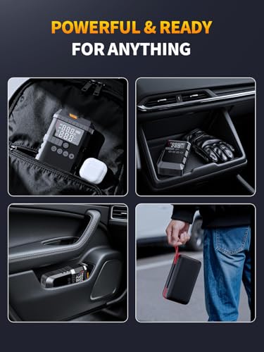 Car Jump Starter with Air Compressor, 6000A 160PSI Booster Pack(All Gas/12L Diesel), Battery Power Pack with Jump Cables, Car Battery Booster Jump Starter with Lights, Gloves