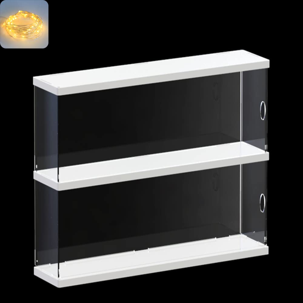 Nynelly 2 Layer Clear Acrylic Display Case with Door - Display Shelf for Models, Figures, Funko Pop, Pop Mart, Labubu, Sonny Angel, Smiski - Assemble Dustproof Display Box (30x10x27 cm, White) — image 1