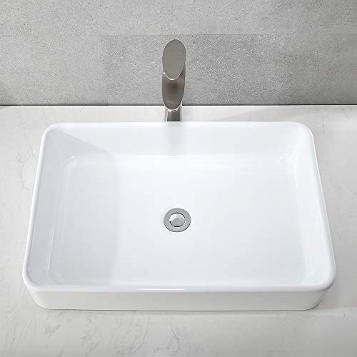 Bokaiya 24" Bathroom Vessel Sink and Faucet Combo Bathroom Rectangular White Ceramic Porcelain Counter Top Vanity Bowl Sink & Brushed Nickel Faucet and Pop-up Drain Combo - Thumbnail 3