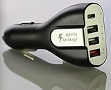Car Charger, Lightning Car Charger®, Powerful 10 Amps - Quick Charge QC 3.0 port with USB-C Port and 2 USB Ports Rapid Charger (Black)